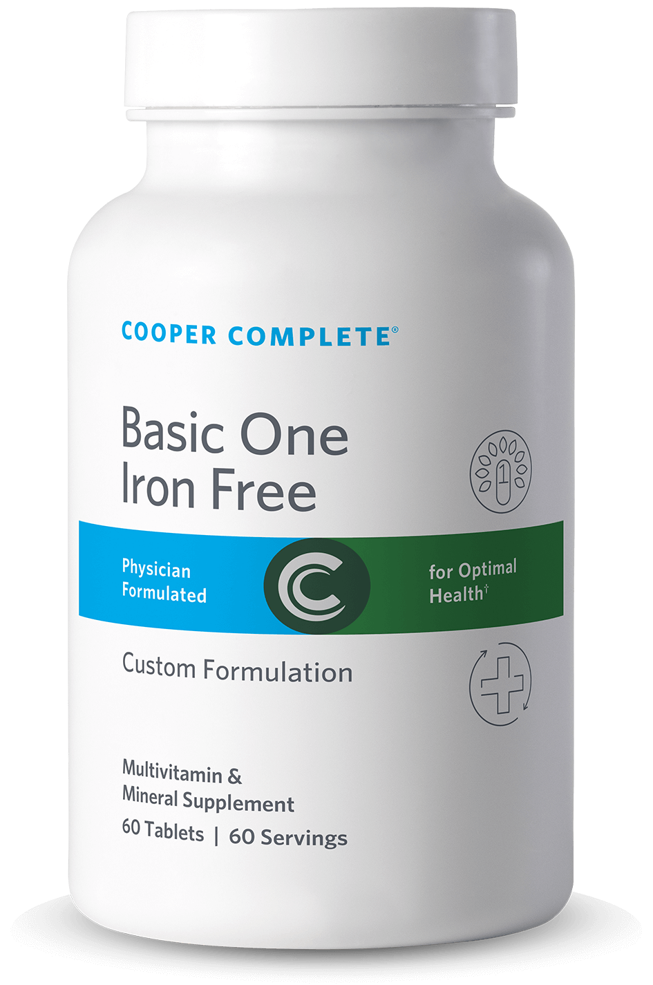 Photo of Cooper Complete Basic One Daily Multivitamin Iron Free bottle.
