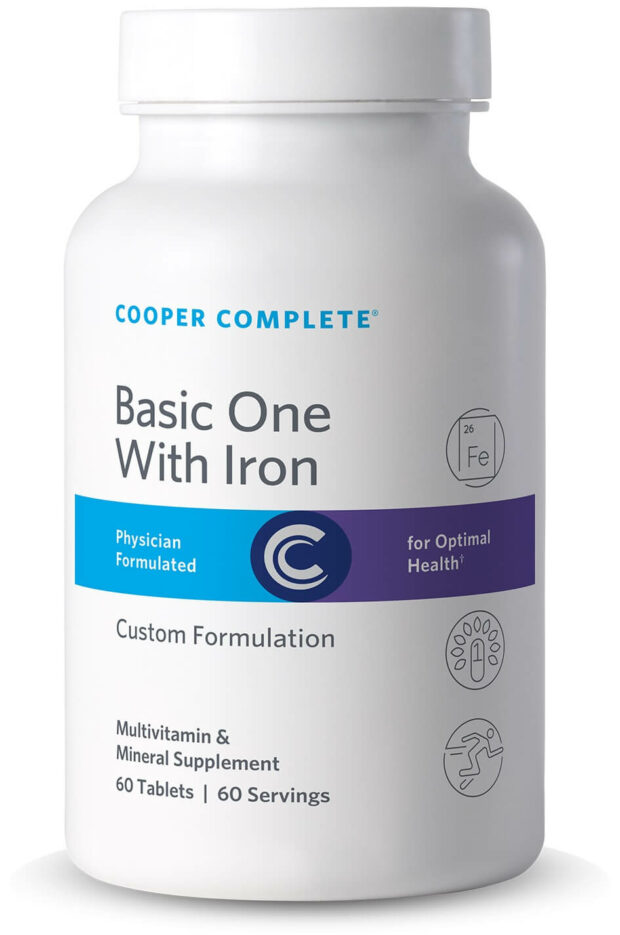 Photo of Cooper Complete Basic One Daily Multivitamin With Iron bottle.