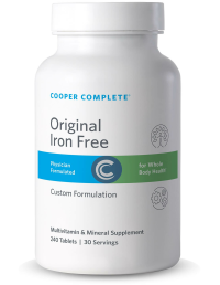 Photo of Cooper Complete Original Comprehensive Multivitamin Iron Free Supplement bottle.