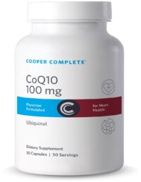 Photo of Cooper Complete 100 mg CoQ10 Ubiquinol Supplement bottle.