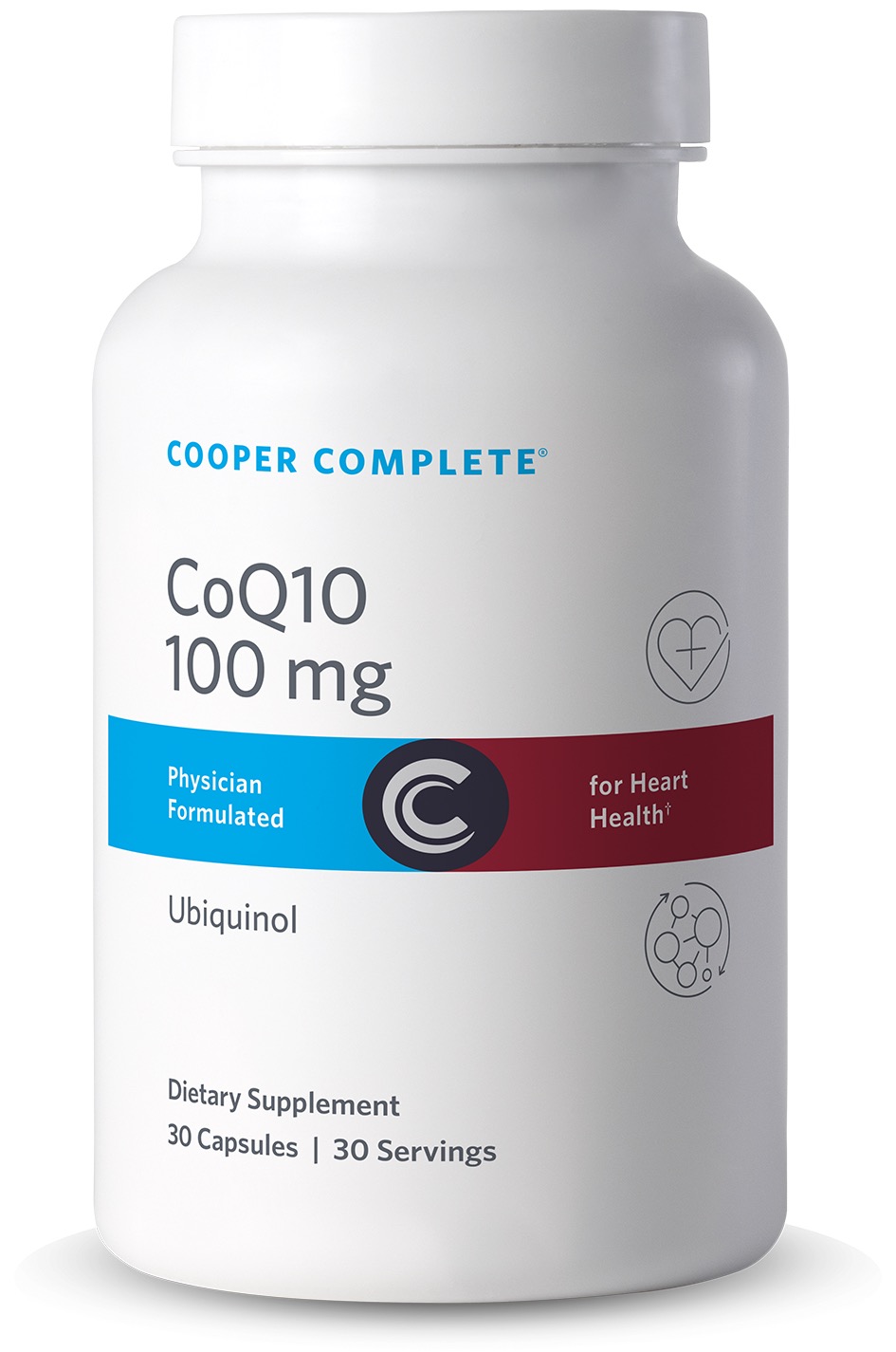 Photo of Cooper Complete 100 mg CoQ10 Ubiquinol Supplement bottle.