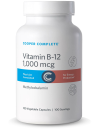 Bottle of Cooper Complete Vitamin B12 Methylcobalamin Supplement 1000 mcg vegetarian capsules