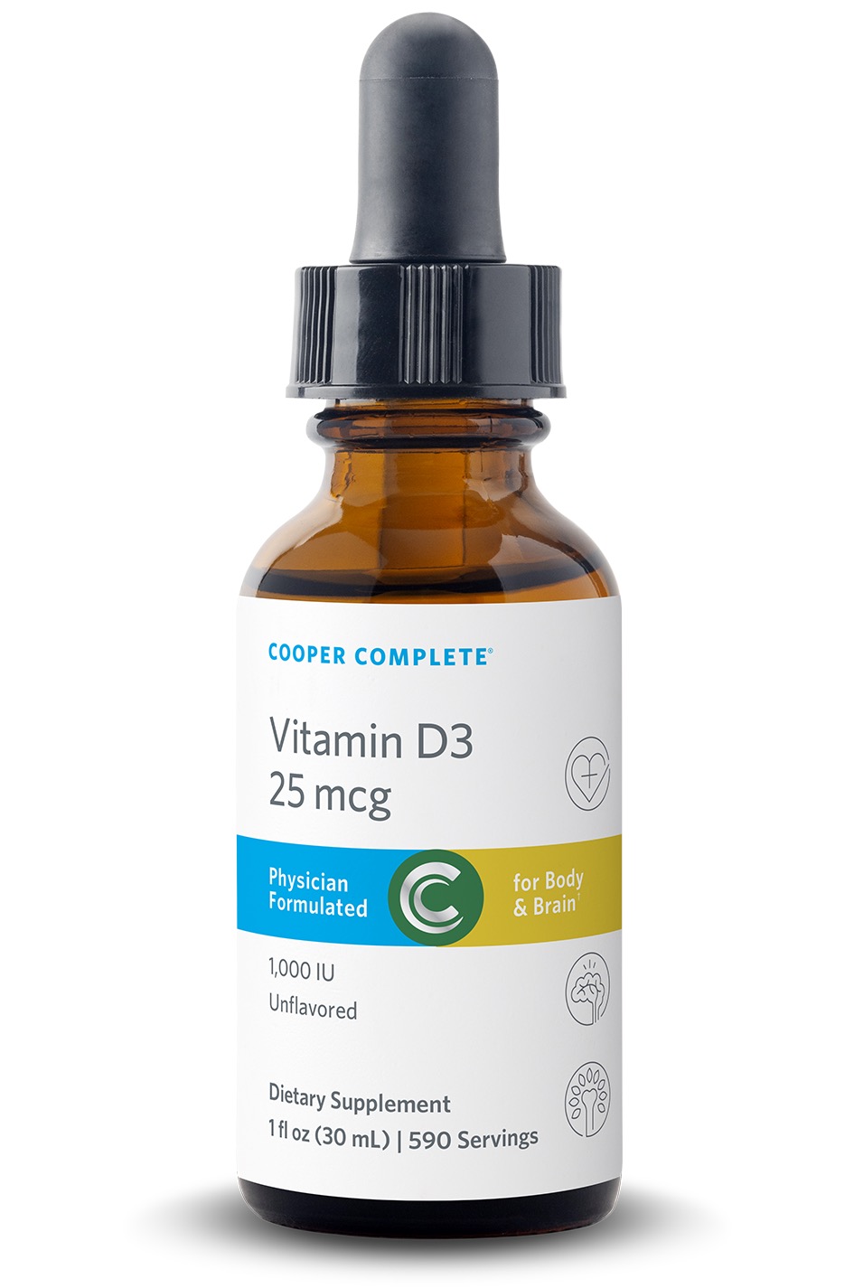 Bottle of Cooper Complete Vitamin D3 Drops 25 mcg (1000 IU)