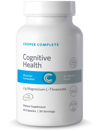 Bottle of Cooper Complete Cognitive Health Magnesium L-Threonate dietary supplement.