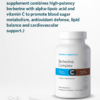 Bottle of Cooper Complete Berberine Complex Supplement on a pedestal with a description of the product overlaid.