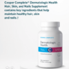 Bottle of Cooper Complete Dermatologic Health Supplement on a pedestal with a description of the product overlaid.