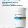 Bottle of Cooper Complete Microbiome Fiber Dietary Supplement on a pedestal with a product description imposed above it.