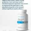 Bottle of Magnesium Glycinate Supplement on a pedestal with a description of the product overlaid.