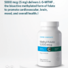Bottle of Cooper Complete Methyl Folate 5000mcg (5mg) supplement on a pedestal with a description of the product imposed above.
