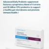 Box of Cooper Complete Advanced Daily Probiotic on a pedestal with a product description.