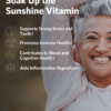 Photo of an older woman happily stretching with benefits of Cooper Complete Liquid Vitamin D3 Drops Dietary Supplement overlaid.
