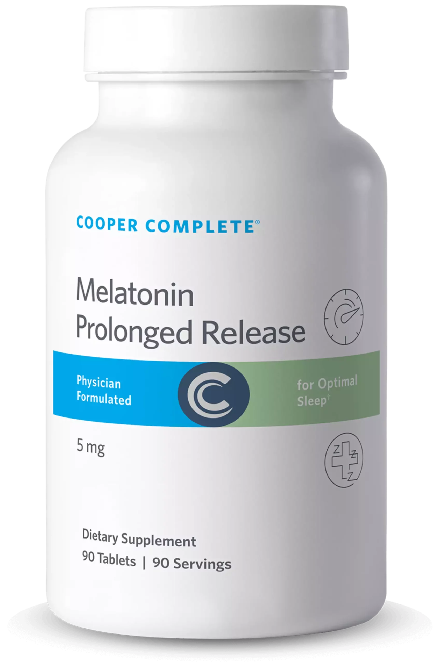 Photo of Cooper Complete 5 mg Melatonin Prolonged Release Supplement bottle.