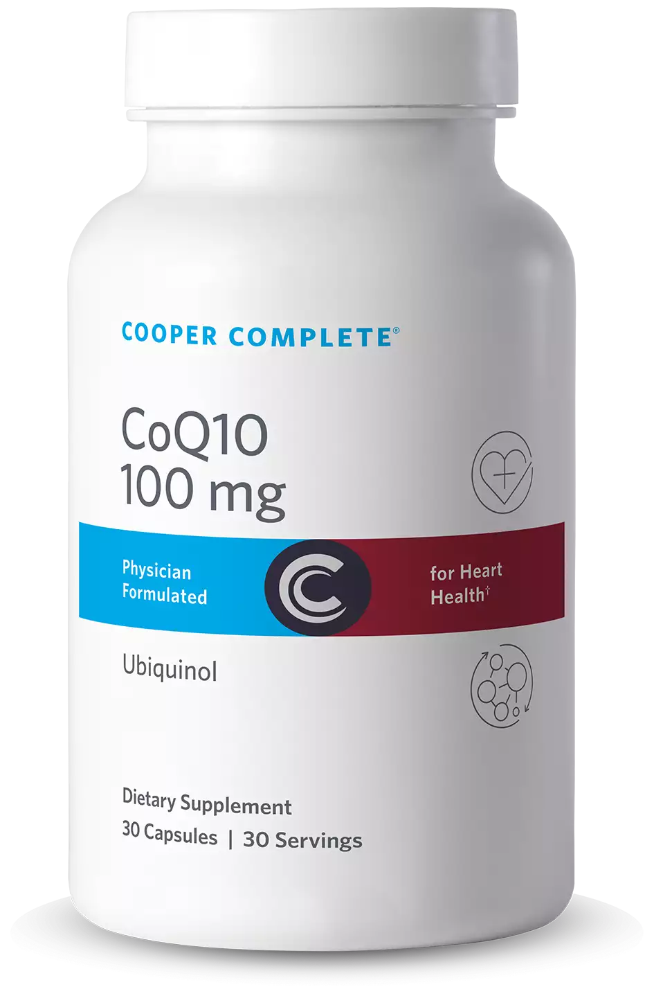 Photo of Cooper Complete 100 mg CoQ10 Ubiquinol Supplement bottle.